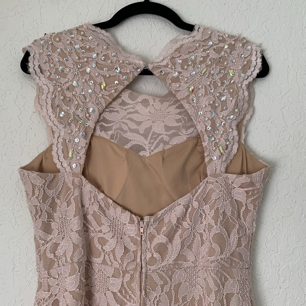 City Triangles Lace Gown Women 13 Pink Beaded Illusion Slit Prom Formal Romantic - Picture 6 of 12